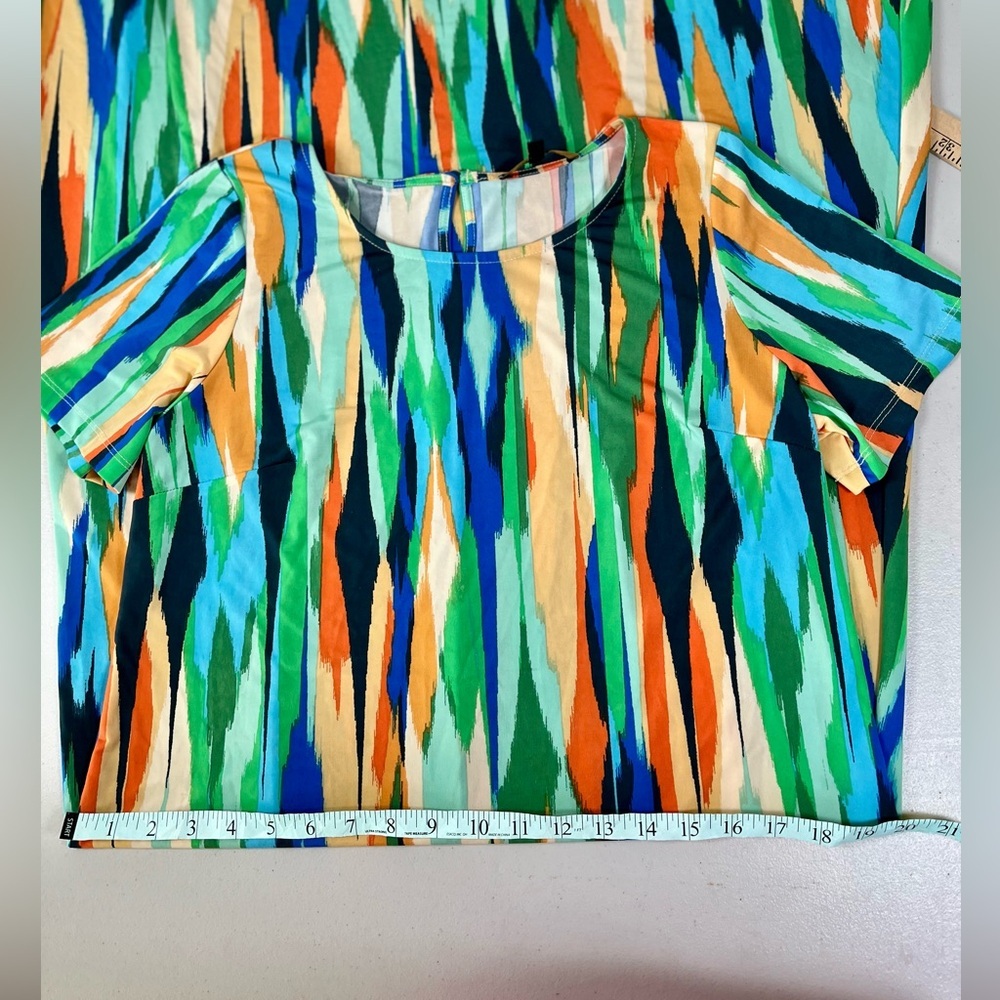 Green and Blue Casual Sundress with Crew Neck and Short Sleeves - Picture 13 of 14